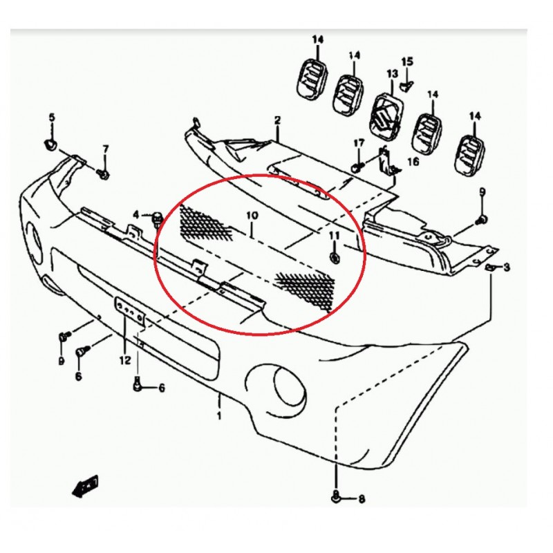 REJILLA CALANDRA PARRILLA FRONTAL INFERIOR SUZUKI JIMNY 98-05 SJC2